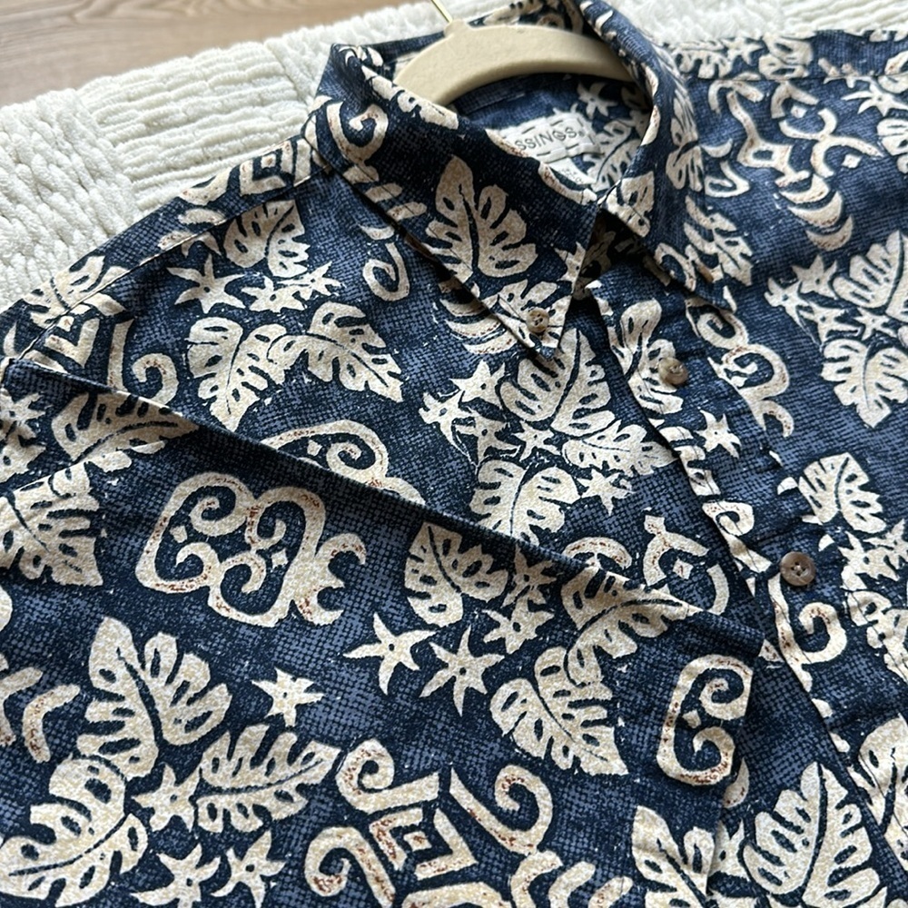 Blue and tan short sleeve Hawaiian shirt SZ L - Picture 9 of 9